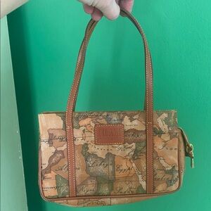 Vintage Alviero Martini 1 Classes Tan and Green Map Print mini bag